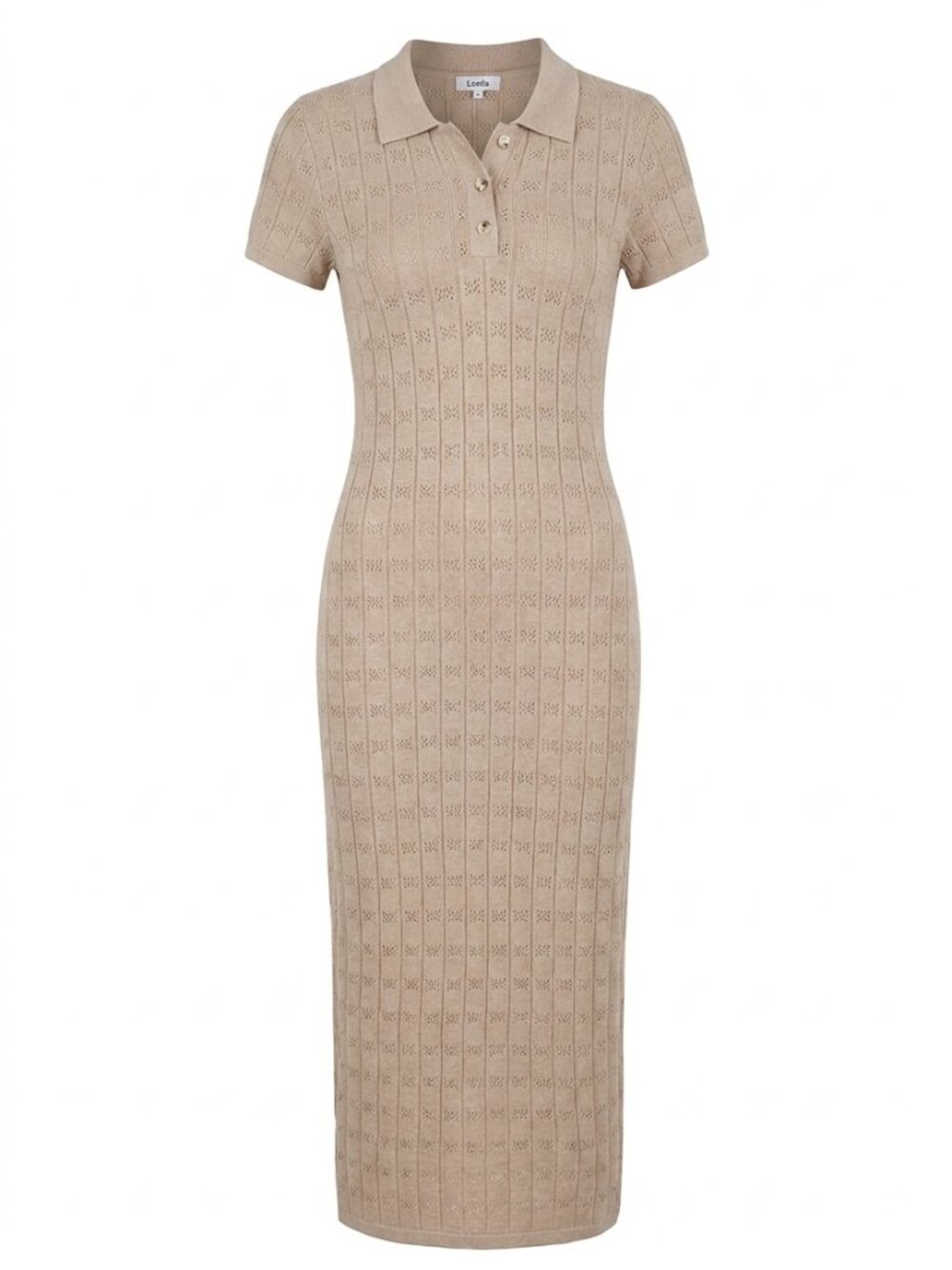 Loucia Pointelle Beige Knit Polo Midi Dress Sizes S, M, L NWT